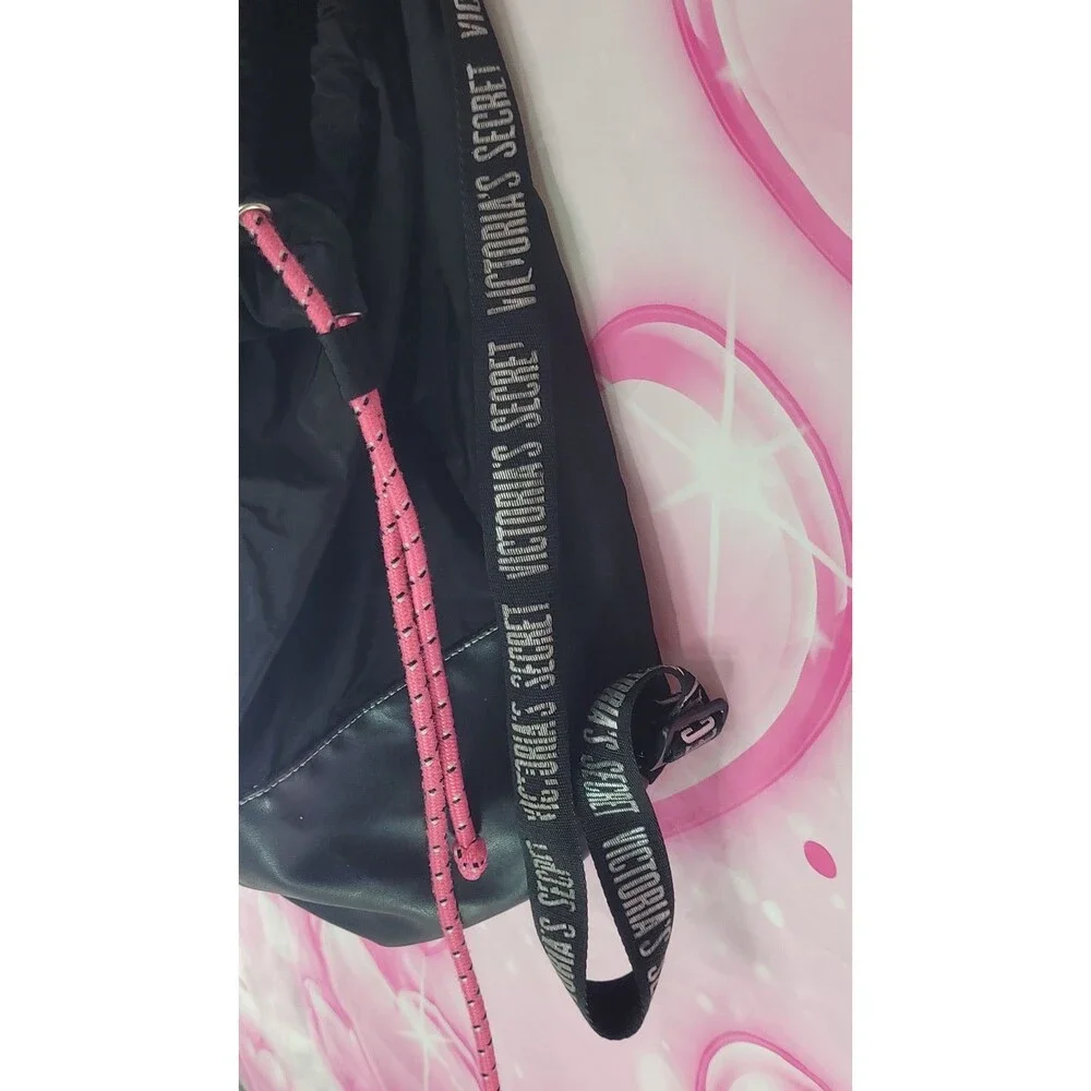 Victoria's Secret Gym Pink Drawstring Backpack Bag Black Missing Logo No Straps